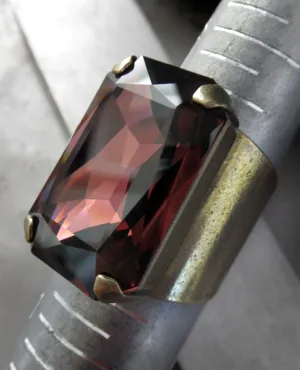 HALCYON II - Earthy Burgundy Crystal Ring - Antiqued Brass