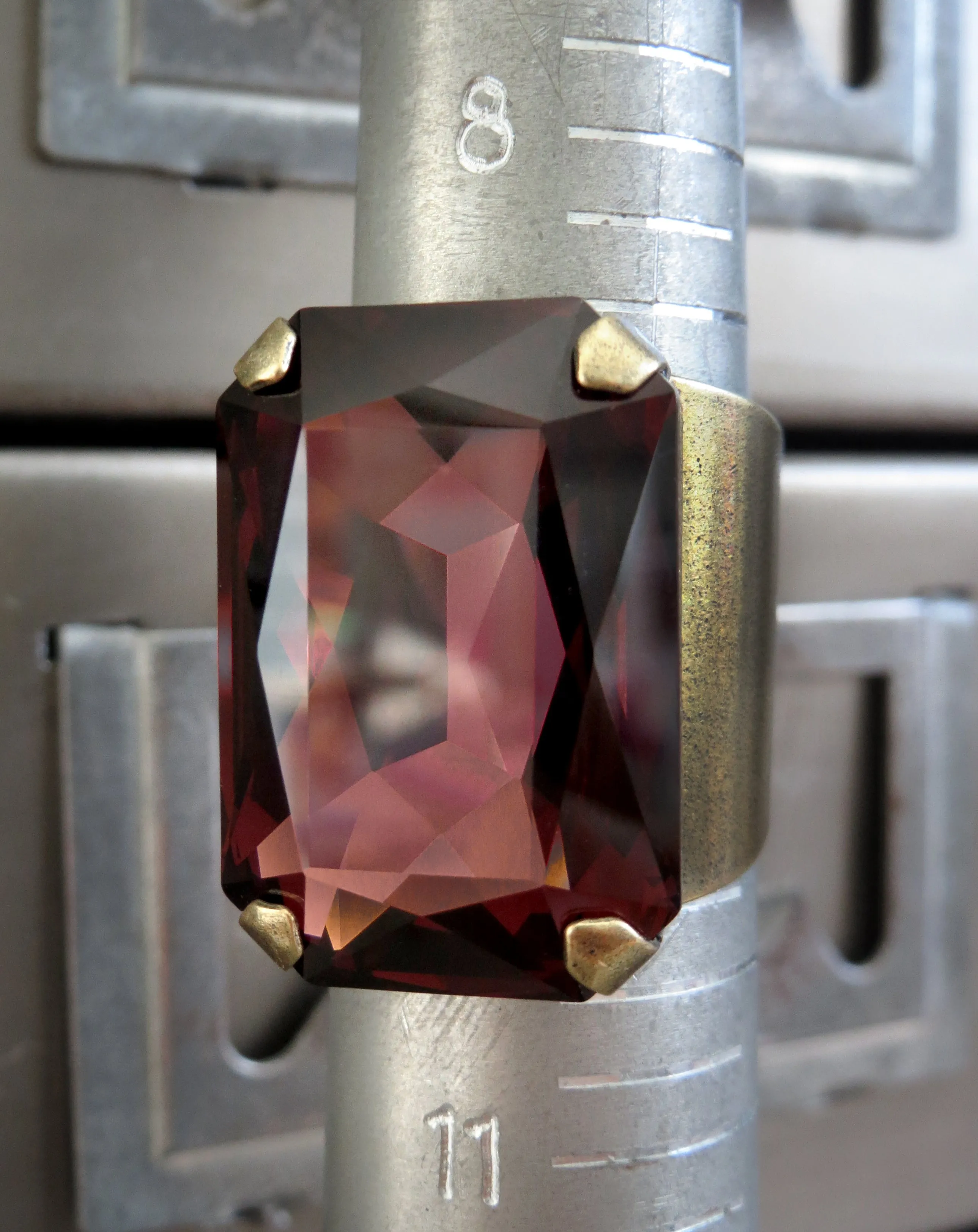 HALCYON II - Earthy Burgundy Crystal Ring - Antiqued Brass