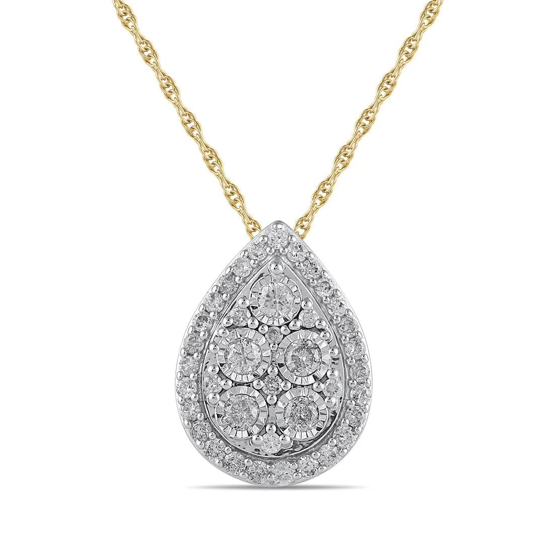 Halo Pear Shaped Slider Necklace with 0.40ct of Diamonds in 9ct Yellow Gold