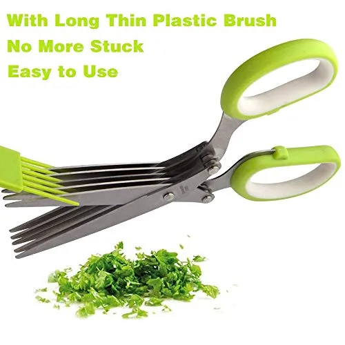 Herb Scissors Set Cool Kitchen Gadgets Gifts Kitchen Shears Scissors with Stainless Steel 5 Blades Cover Brush,Rust Proof,Sharp Cutting Garden Herb Garlic Leafy Greens Paper Shredding,Dishwasher Safe