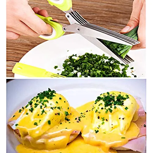 Herb Scissors Set Cool Kitchen Gadgets Gifts Kitchen Shears Scissors with Stainless Steel 5 Blades Cover Brush,Rust Proof,Sharp Cutting Garden Herb Garlic Leafy Greens Paper Shredding,Dishwasher Safe