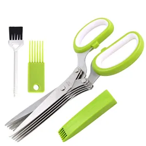 Herb Scissors Set Cool Kitchen Gadgets Gifts Kitchen Shears Scissors with Stainless Steel 5 Blades Cover Brush,Rust Proof,Sharp Cutting Garden Herb Garlic Leafy Greens Paper Shredding,Dishwasher Safe