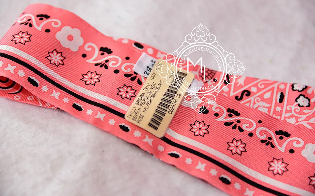 Hermes Rose Malabar Pink Peuple du Vent Silk Bandana Twilly