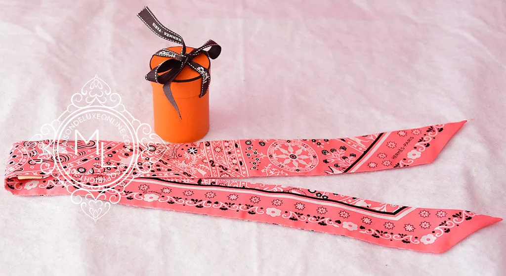 Hermes Rose Malabar Pink Peuple du Vent Silk Bandana Twilly