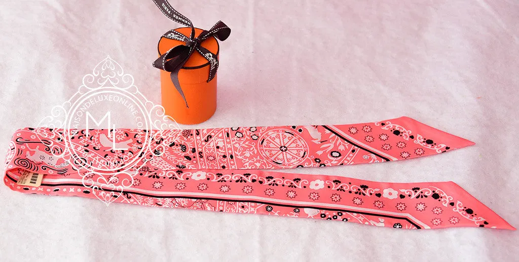 Hermes Rose Malabar Pink Peuple du Vent Silk Bandana Twilly