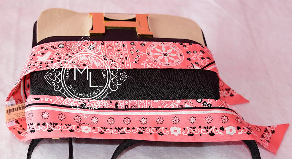 Hermes Rose Malabar Pink Peuple du Vent Silk Bandana Twilly