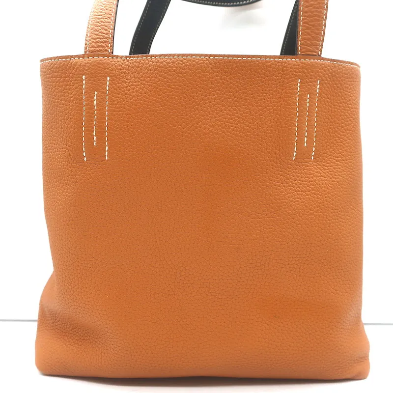 Hermes Sac Double Sens 32 Reversible Tote Black & Orange Clemence Leather