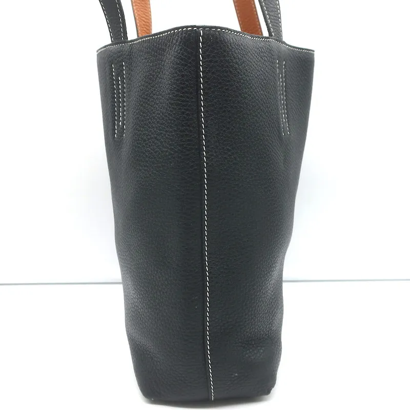 Hermes Sac Double Sens 32 Reversible Tote Black & Orange Clemence Leather