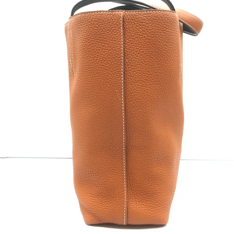 Hermes Sac Double Sens 32 Reversible Tote Black & Orange Clemence Leather
