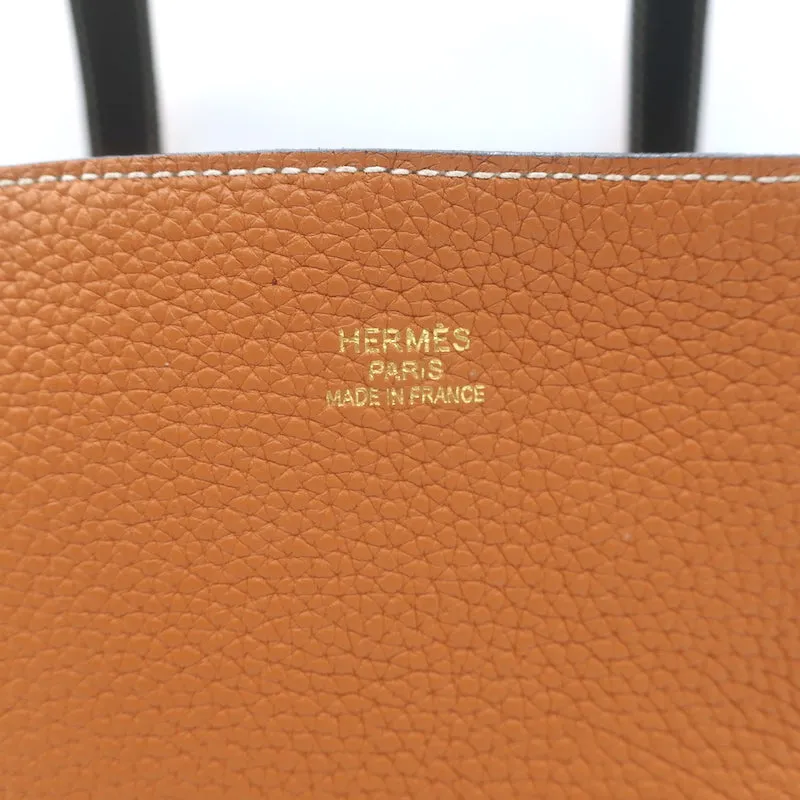 Hermes Sac Double Sens 32 Reversible Tote Black & Orange Clemence Leather