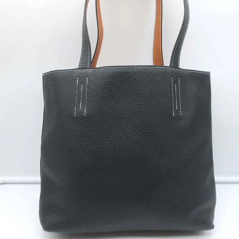 Hermes Sac Double Sens 32 Reversible Tote Black & Orange Clemence Leather