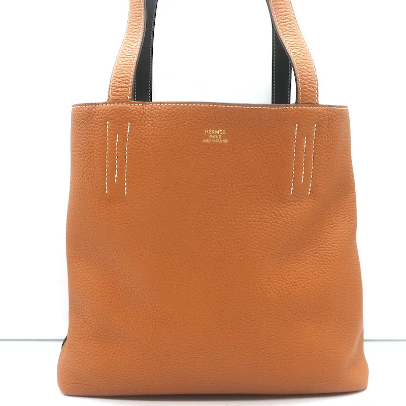 Hermes Sac Double Sens 32 Reversible Tote Black & Orange Clemence Leather