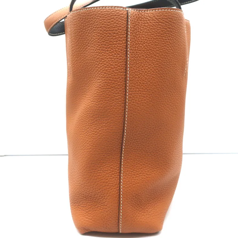 Hermes Sac Double Sens 32 Reversible Tote Black & Orange Clemence Leather