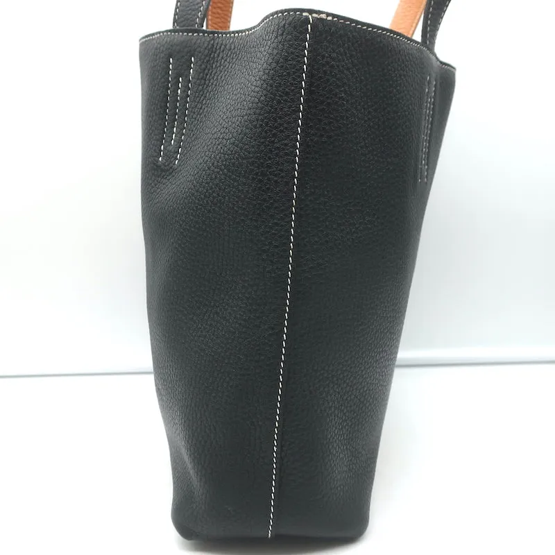 Hermes Sac Double Sens 32 Reversible Tote Black & Orange Clemence Leather