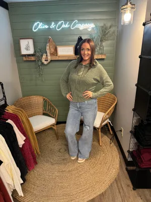 Hooded Henley Knit Top