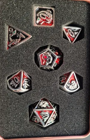 Hymgho Metal Dice Set: Solid Metal Dragon Gun Metal and Red