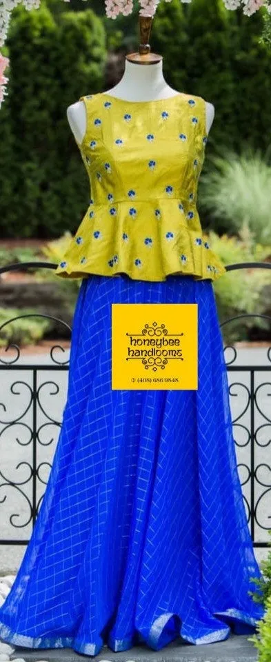 Indian partywear dress | Indian Dress | Indian crop top | Indian Designer dress | crop top Dress | Lehenga|Peplem-HoneBee Handlooms- Nihira