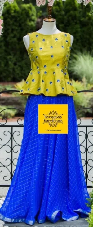 Indian partywear dress | Indian Dress | Indian crop top | Indian Designer dress | crop top Dress | Lehenga|Peplem-HoneBee Handlooms- Nihira