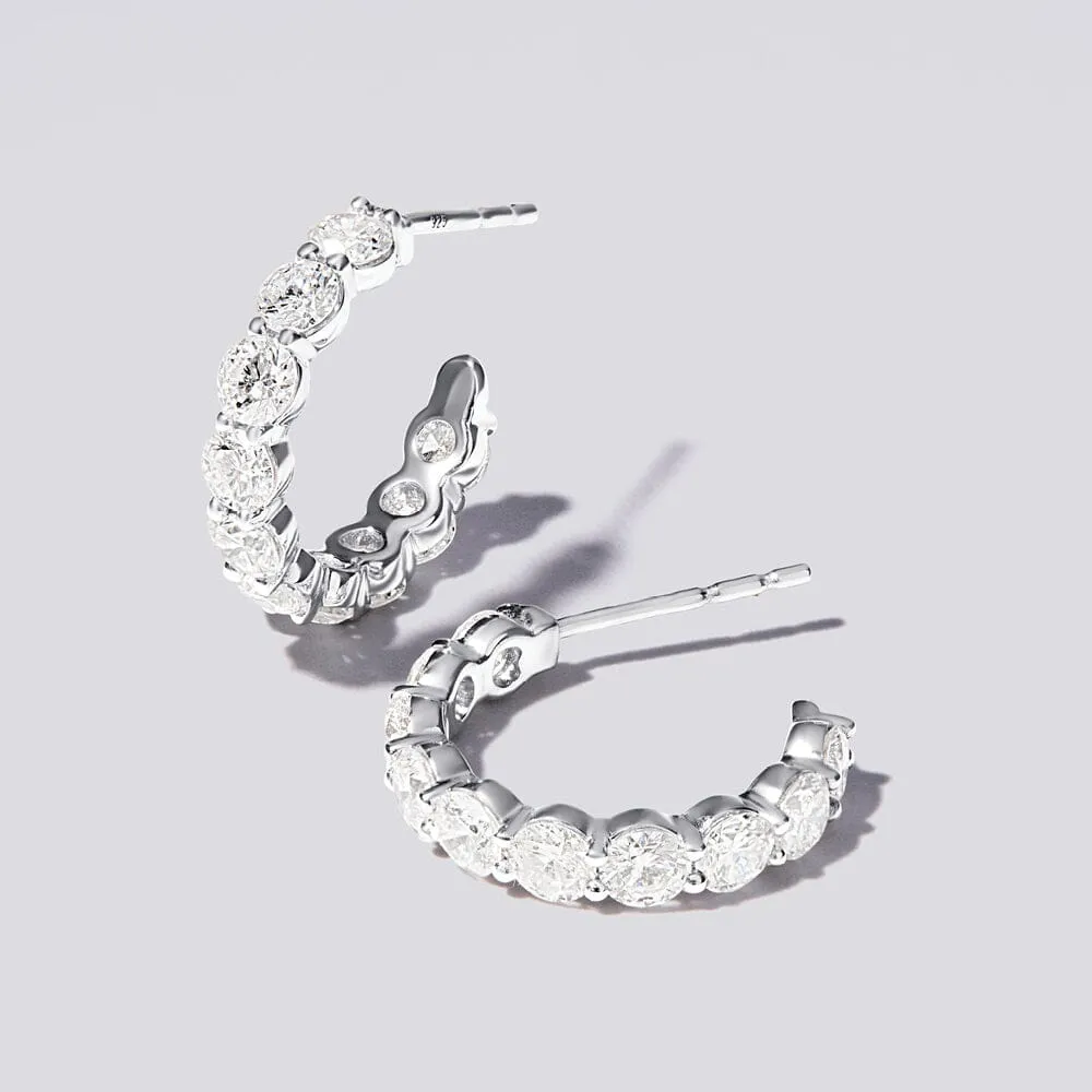 J Hoop Stud Earrings with 2.00ct of Laboratory Grown Diamonds in Sterling Silver and Platinum