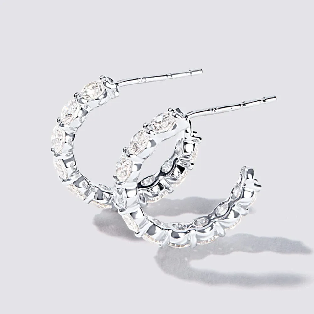 J Hoop Stud Earrings with 2.00ct of Laboratory Grown Diamonds in Sterling Silver and Platinum