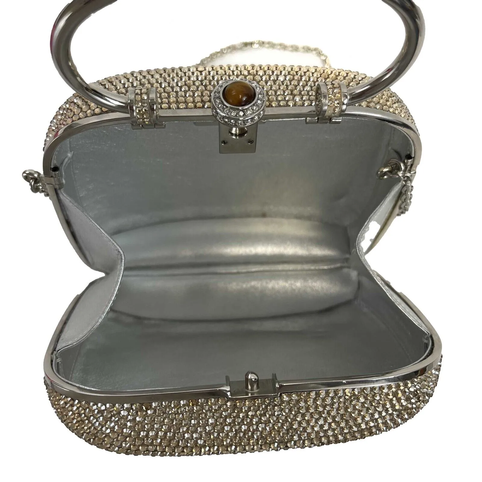 Judith Leiber - Push Lock Crystal Minaudiere Top Handl Clutch w/ Mirror & Comb