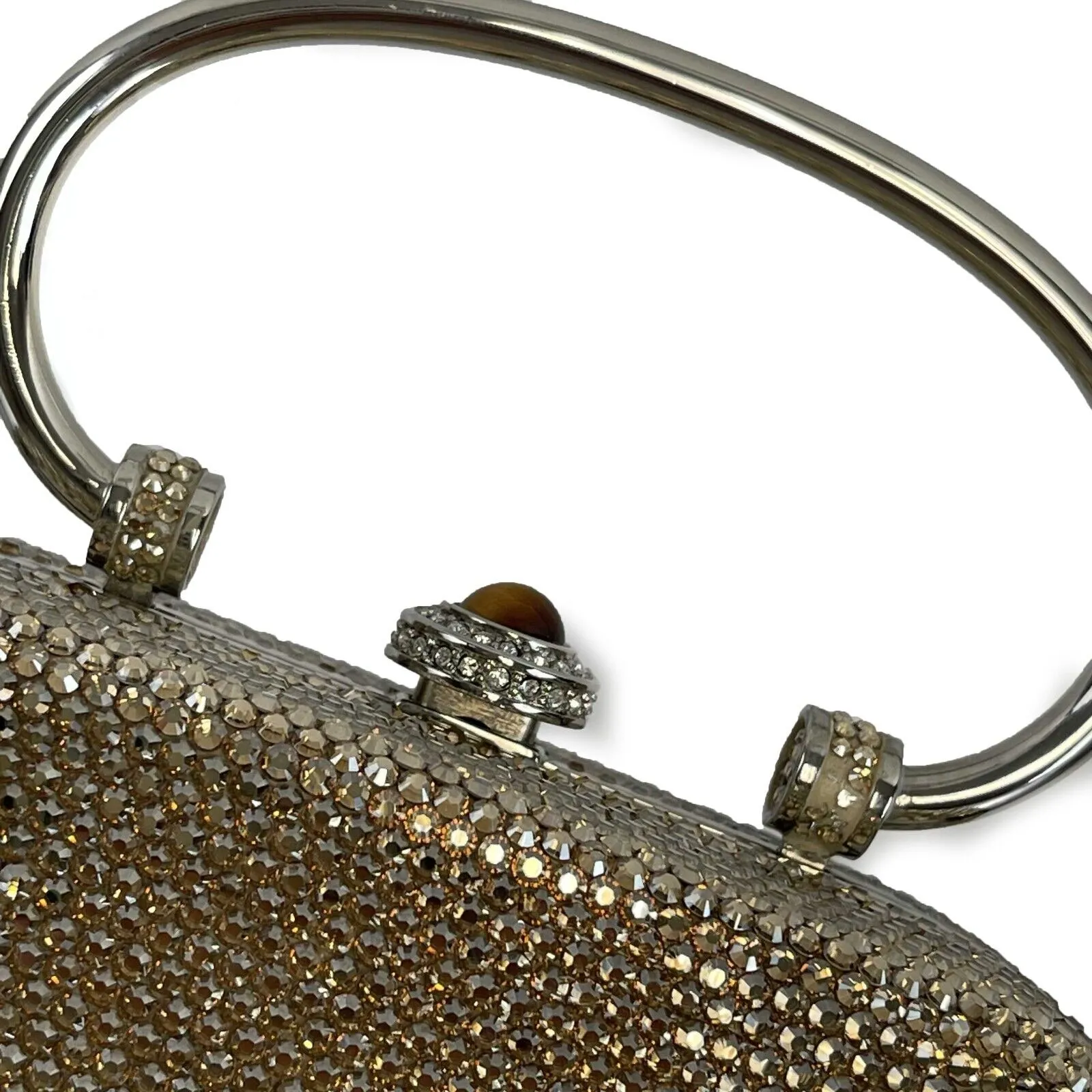 Judith Leiber - Push Lock Crystal Minaudiere Top Handl Clutch w/ Mirror & Comb