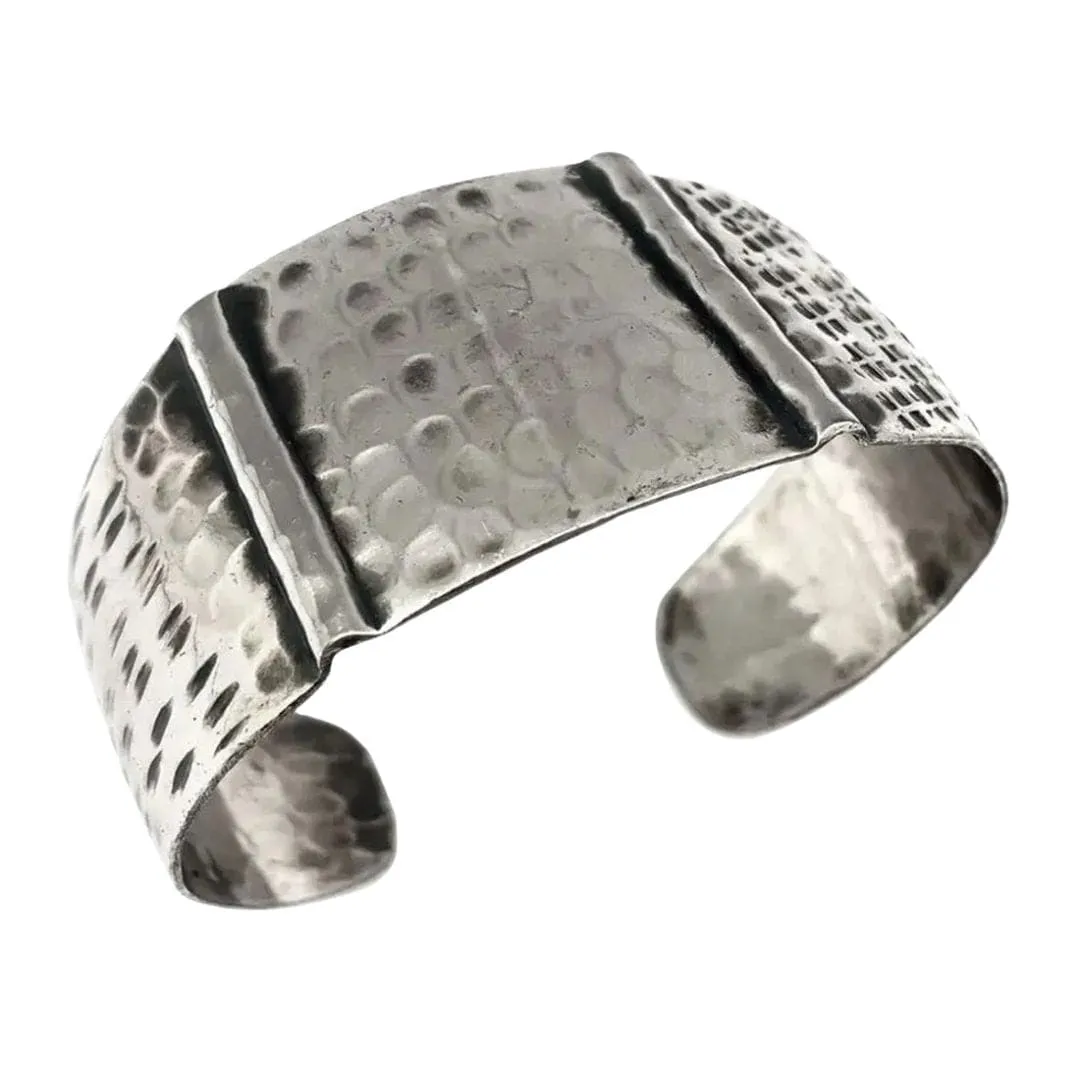 Kashi Silver Metal Embossed Metal Bracelet Cuff