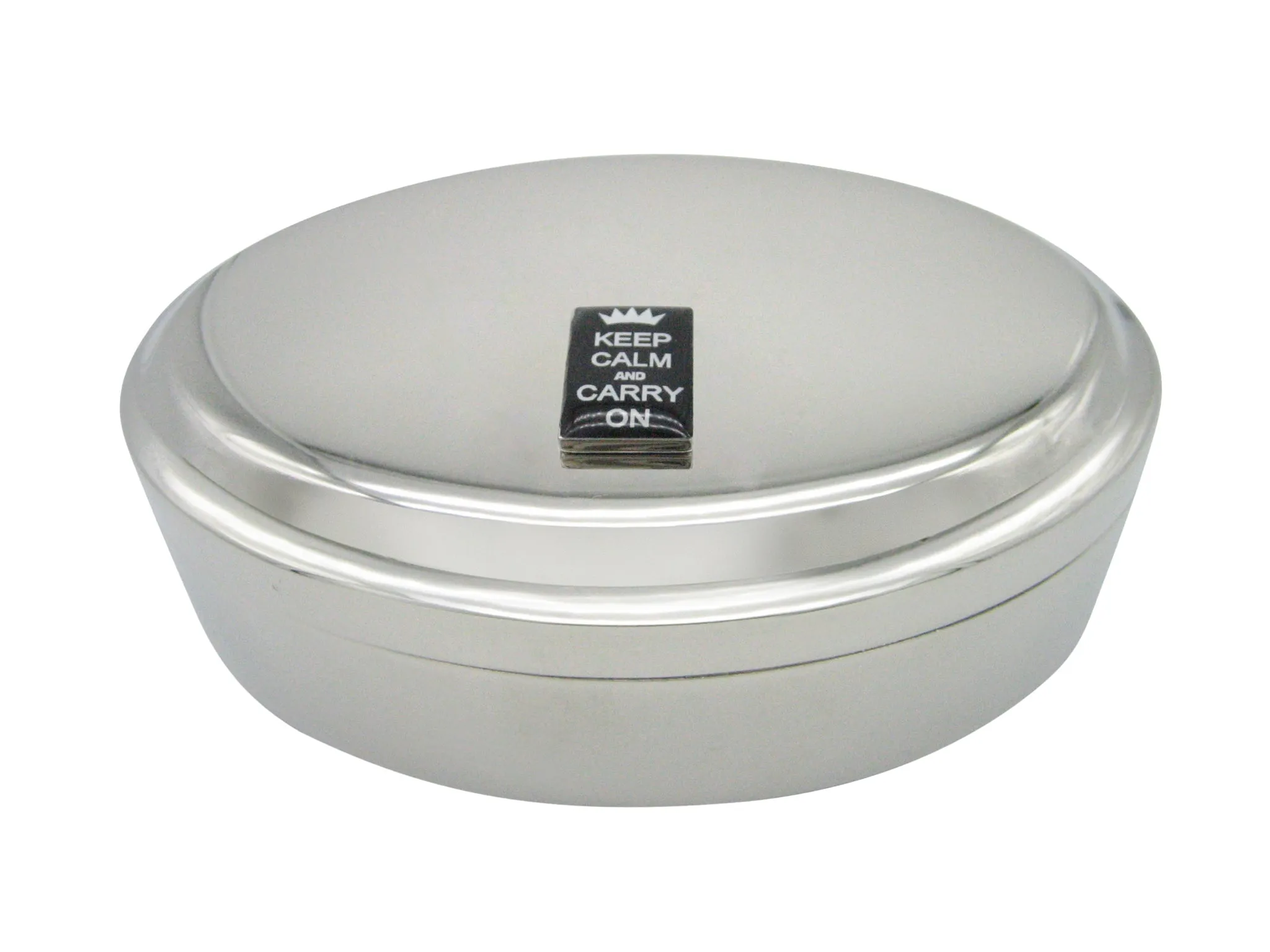 Keep Calm and Carry On Pendant Oval Trinket Jewelry Box