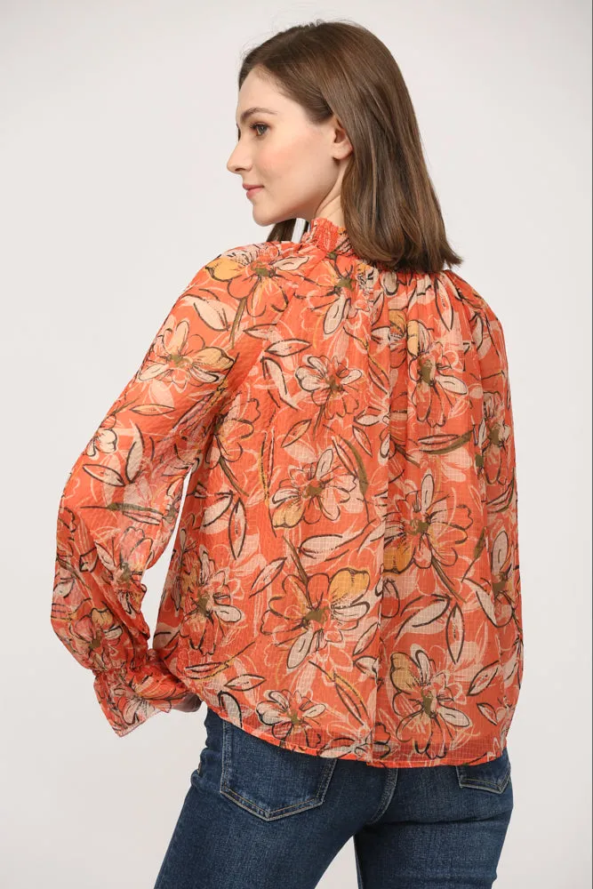 Kendall Double Tie Blouse In Dusty Orange