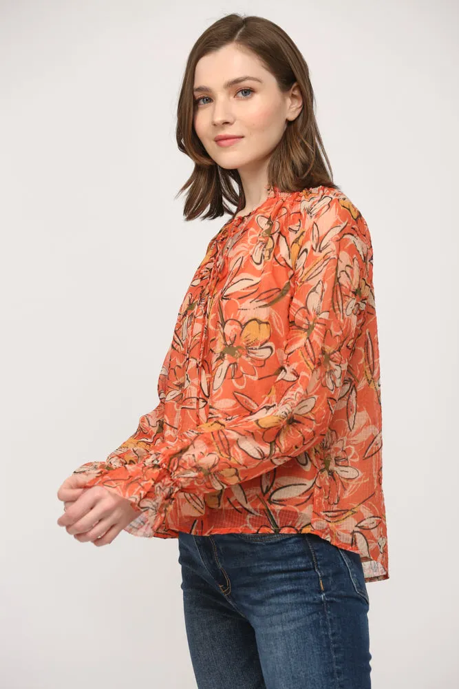 Kendall Double Tie Blouse In Dusty Orange