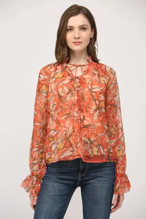 Kendall Double Tie Blouse In Dusty Orange