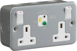 Knightsbridge M9RCD Metal Clad 13A 2G DP RCD Switched Socket - 30mA (Type A)
