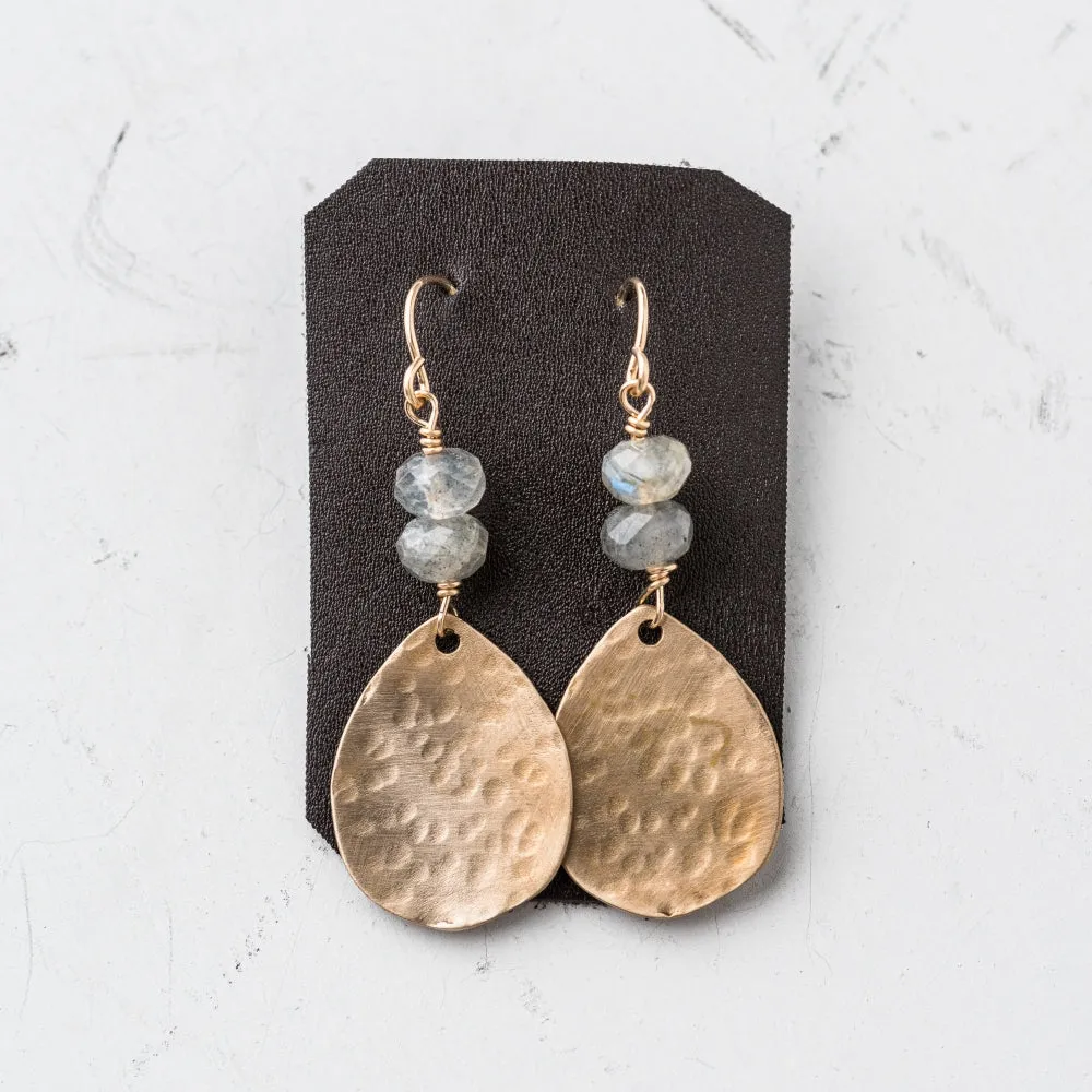 Labradorite and Bronze Teardrop Earrings