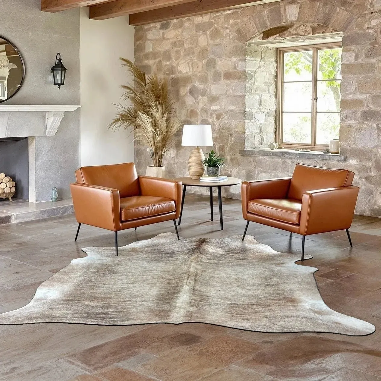 Large Brindle Cowhide Rug Size 6.5 x 7 ft---5051