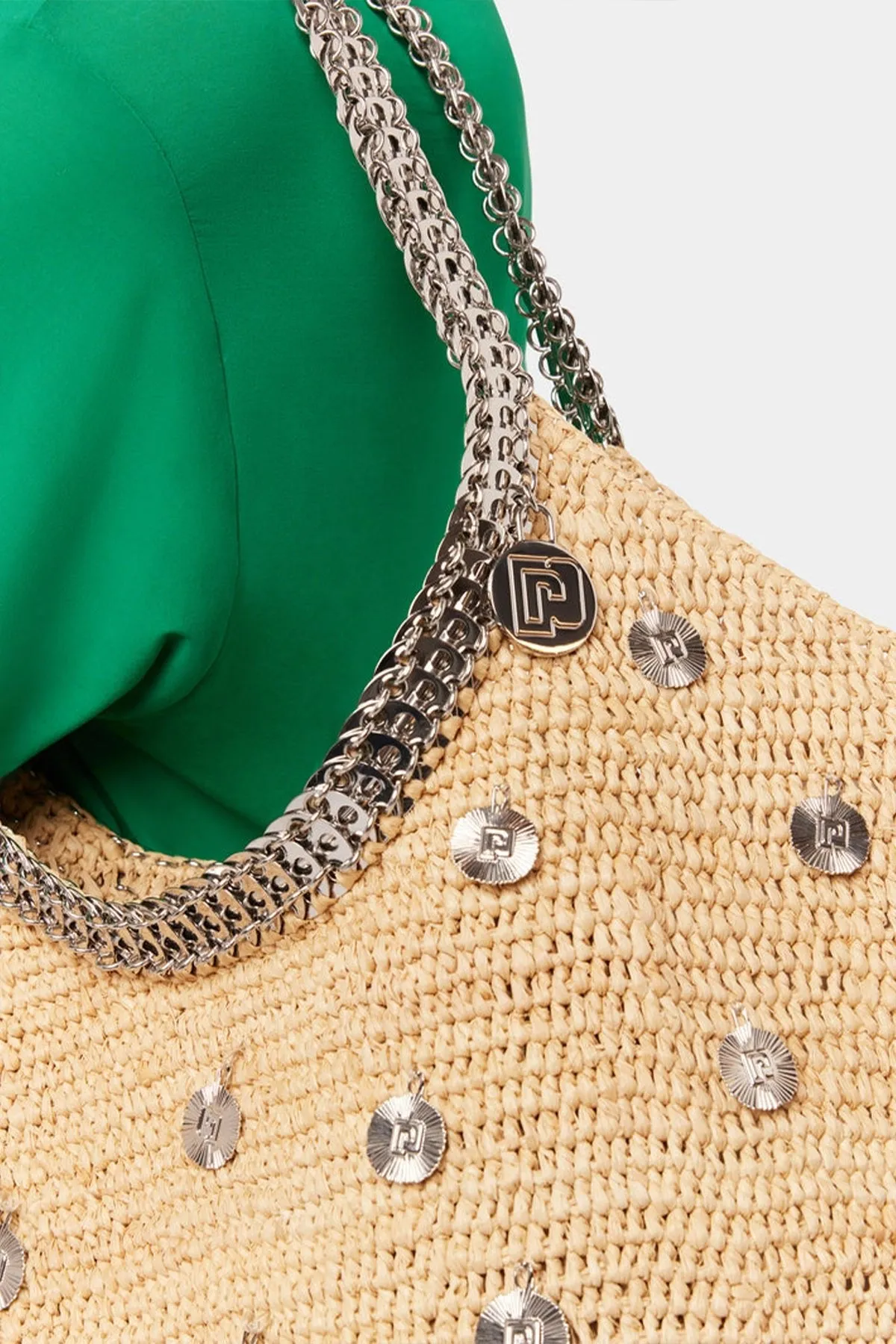 Large Embellished Raffia Tote Bag in Natural