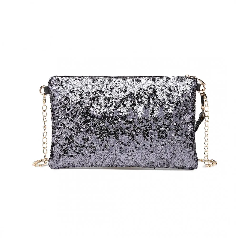 Lh1765 Gy- Miss Lulu Sequins Clutch Evening Bag Grey