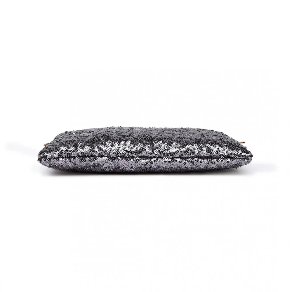 Lh1765 Gy- Miss Lulu Sequins Clutch Evening Bag Grey