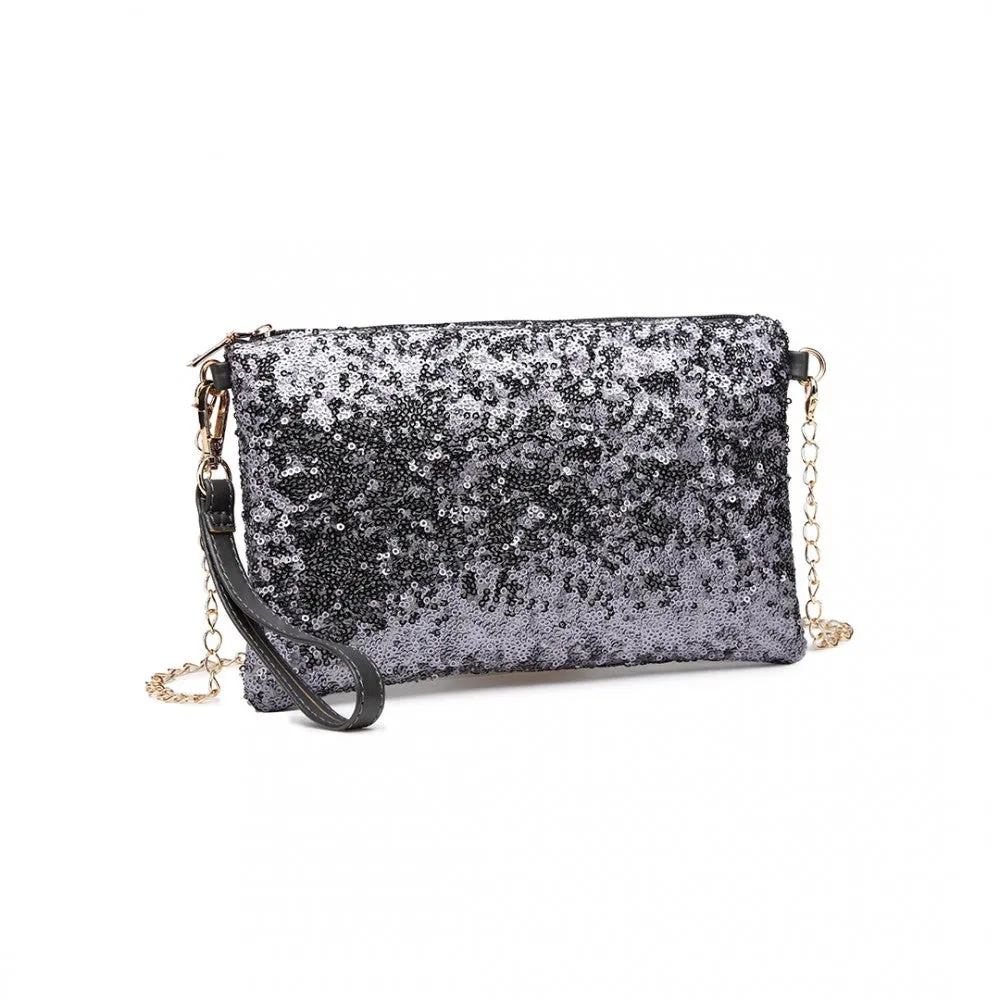 Lh1765 Gy- Miss Lulu Sequins Clutch Evening Bag Grey