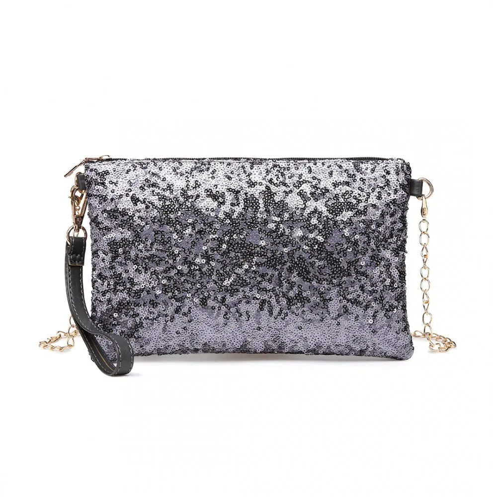 Lh1765 Gy- Miss Lulu Sequins Clutch Evening Bag Grey