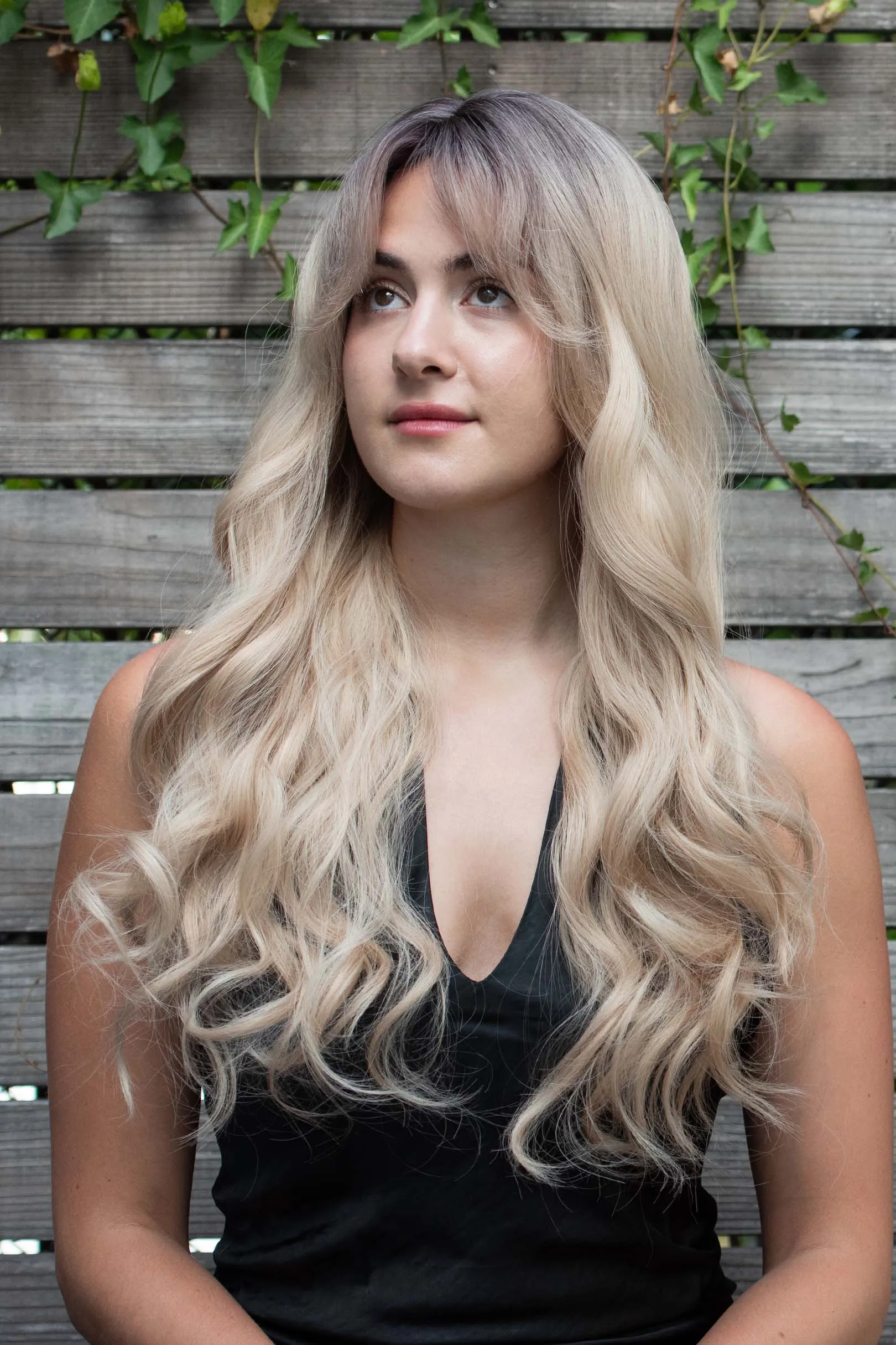 Light Blonde Ombre Wavy Synthetic Wig with Bangs Kenna