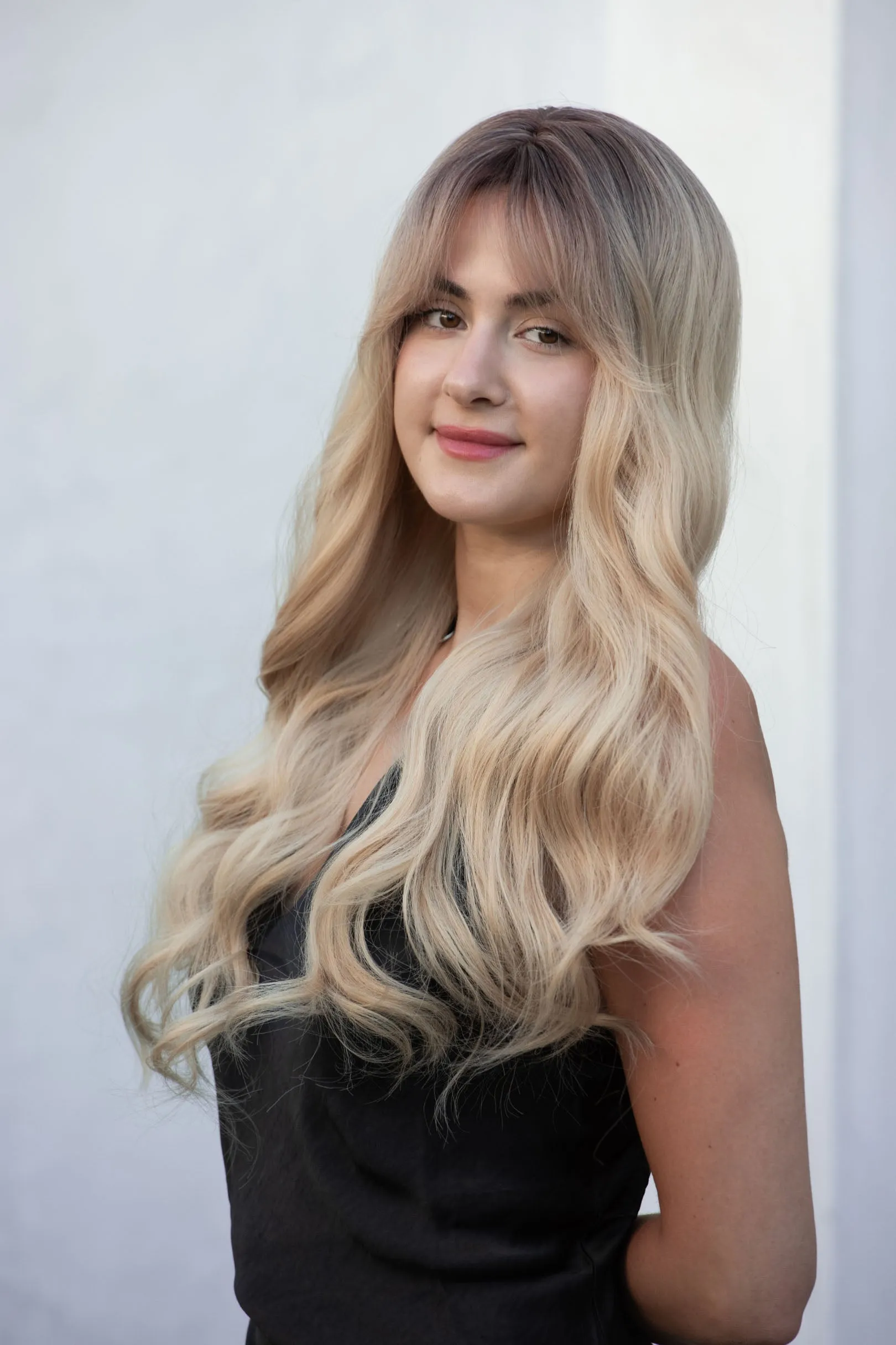 Light Blonde Ombre Wavy Synthetic Wig with Bangs Kenna