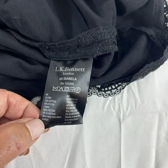L.K.Bennett London Isabela Black Lace Skirt Lined US 10‎ EUR 42 UK 14 NWT $245