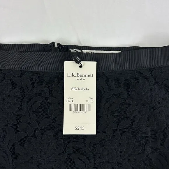 L.K.Bennett London Isabela Black Lace Skirt Lined US 10‎ EUR 42 UK 14 NWT $245
