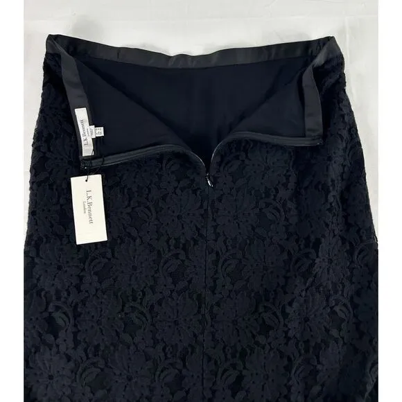 L.K.Bennett London Isabela Black Lace Skirt Lined US 10‎ EUR 42 UK 14 NWT $245