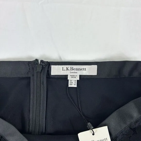 L.K.Bennett London Isabela Black Lace Skirt Lined US 10‎ EUR 42 UK 14 NWT $245