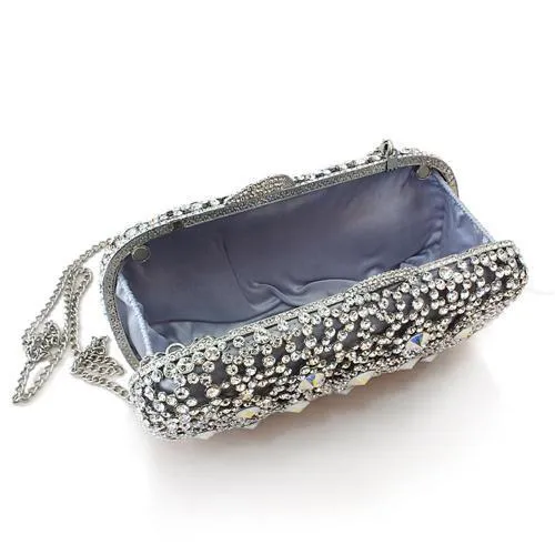 LO2364 - Rhodium White Metal Clutch with Top Grade Crystal