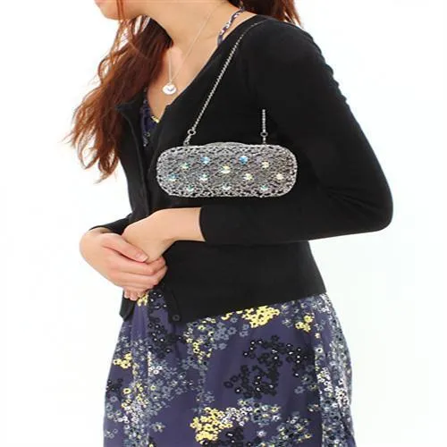 LO2364 - Rhodium White Metal Clutch with Top Grade Crystal
