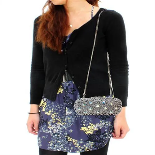 LO2364 - Rhodium White Metal Clutch with Top Grade Crystal