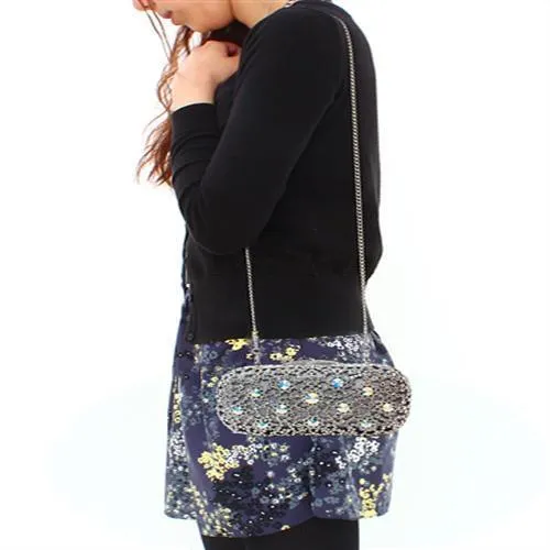 LO2364 - Rhodium White Metal Clutch with Top Grade Crystal