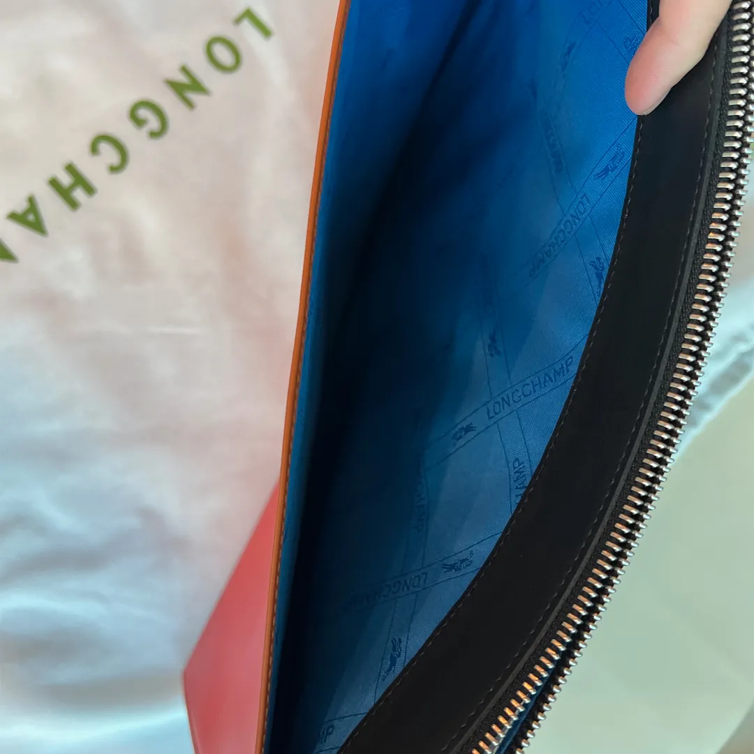 Longchamp Ruban Black Handbag Le Foulonne Bag Blue Orange Leather Wallet NEW